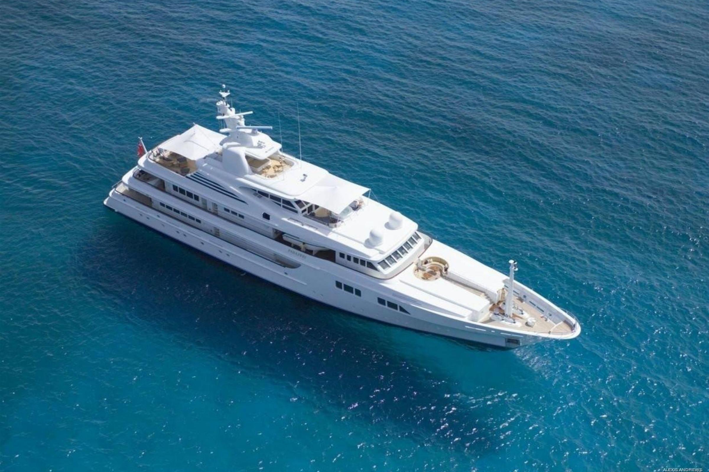 Custom superyacht viewed from above