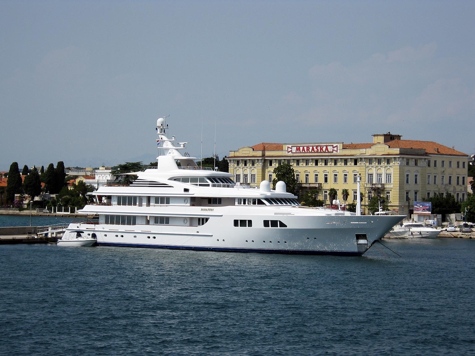 Paraffin moored near a waterfront city