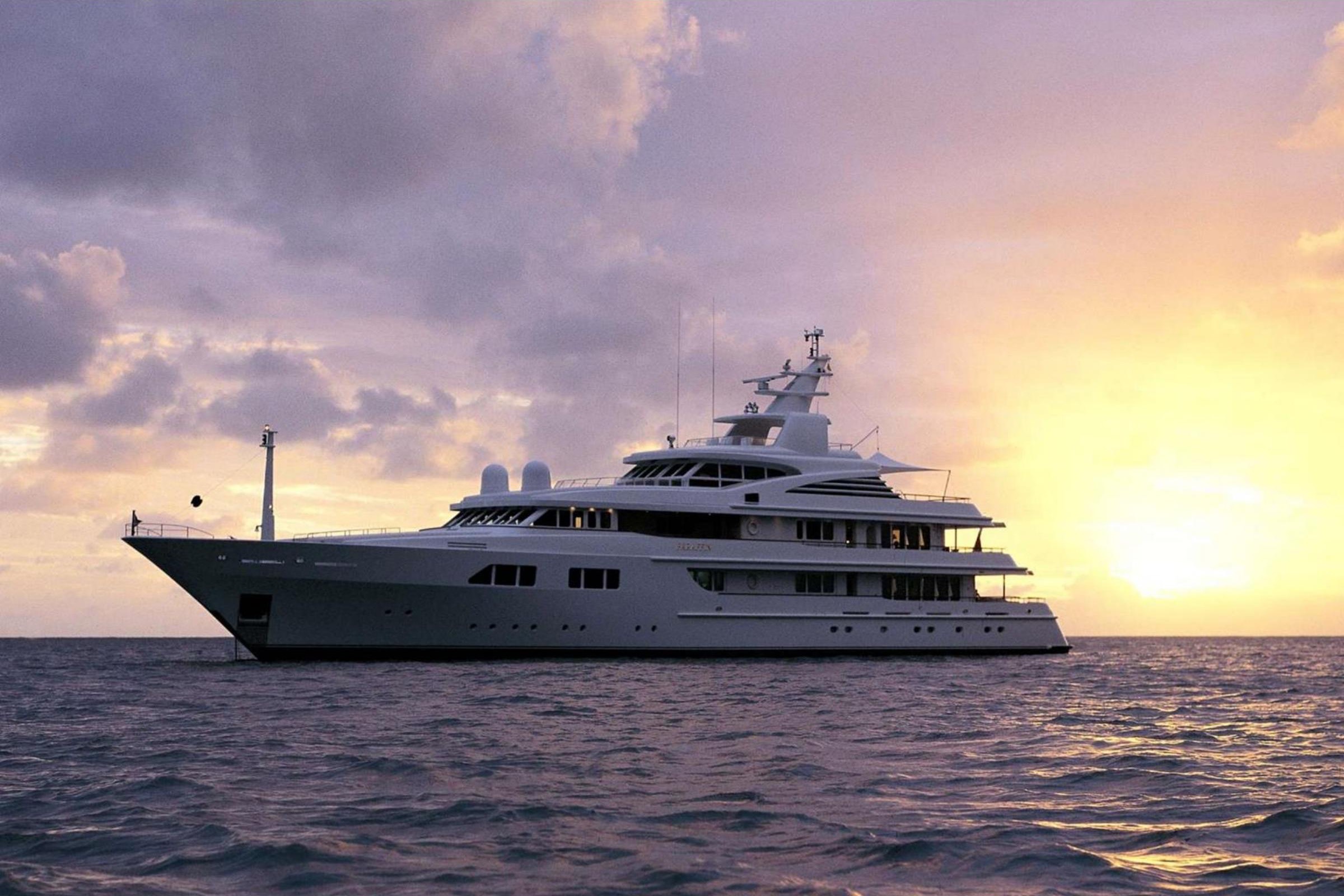 Luxury motor yacht at sunset