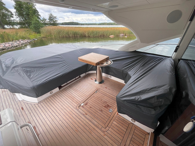 Sunseeker Predator 57 MKII cockpit with protective covers